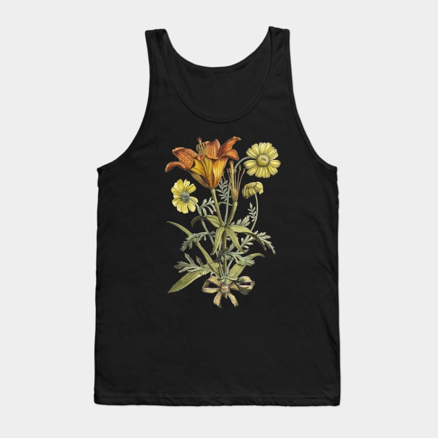 Tiger Lily Flower Bouquet with Ribbon Vintage Botanical Illustration Tank Top by Biophilia